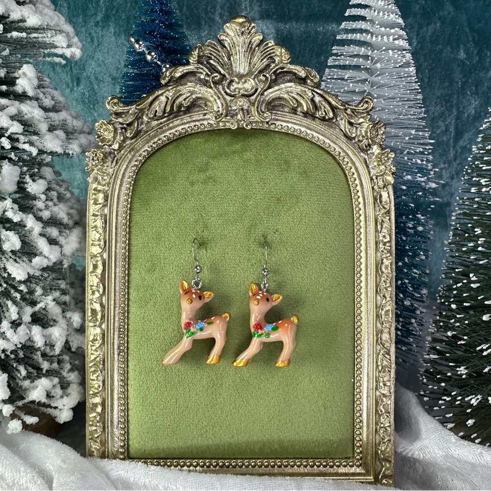 Reindeer Christmas Earrings-Festive Holiday Handmade